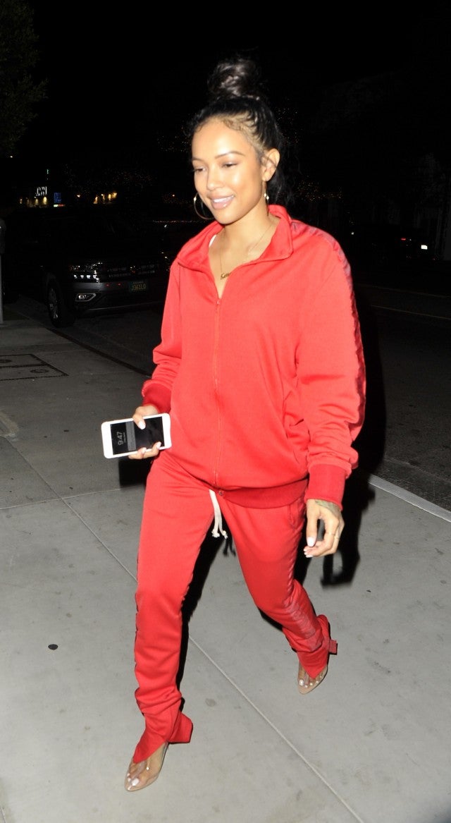 Karrueche Tran in red jumpsuit