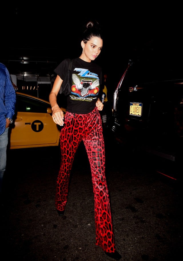 Kendall Jenner in red leopard pants