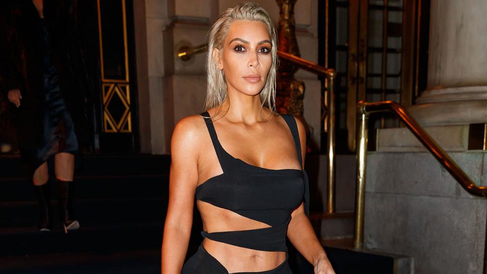 Kim Kardashian Keeps Her Platinum Locks Rocks Sexy Cutout Dress Pics Entertainment Tonight 6466