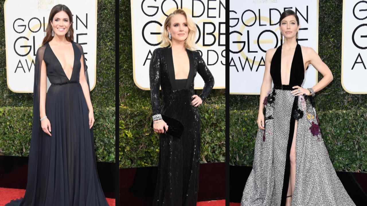 Mandy Moore, Jessica Biel and Kristen Bell Rock Sexy, Black Plunging  Necklines at the Golden Globes -- Pics!