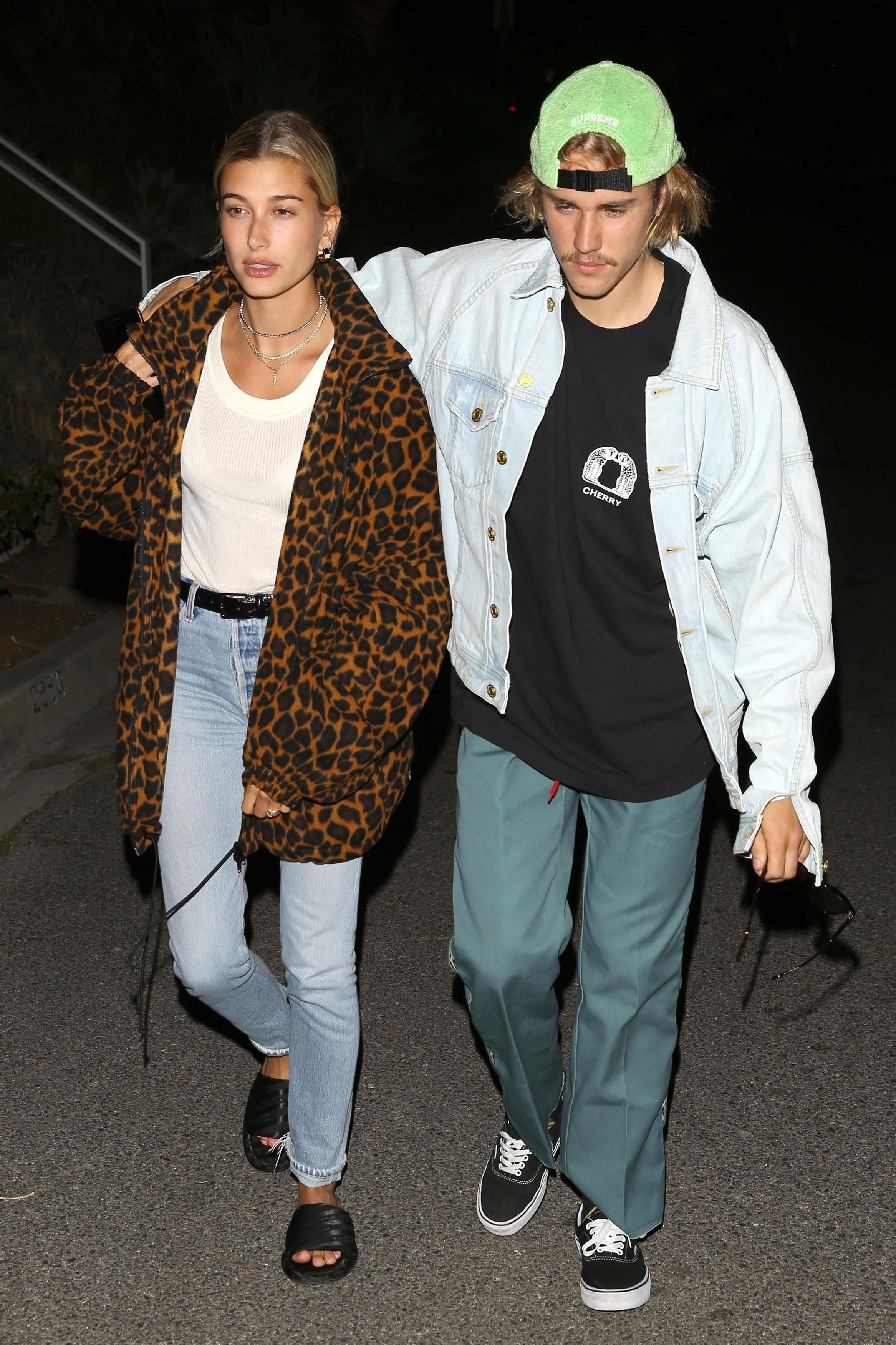 Hailey Baldwin Wears Leopard-Print Sandals With Jeans + Blazer in