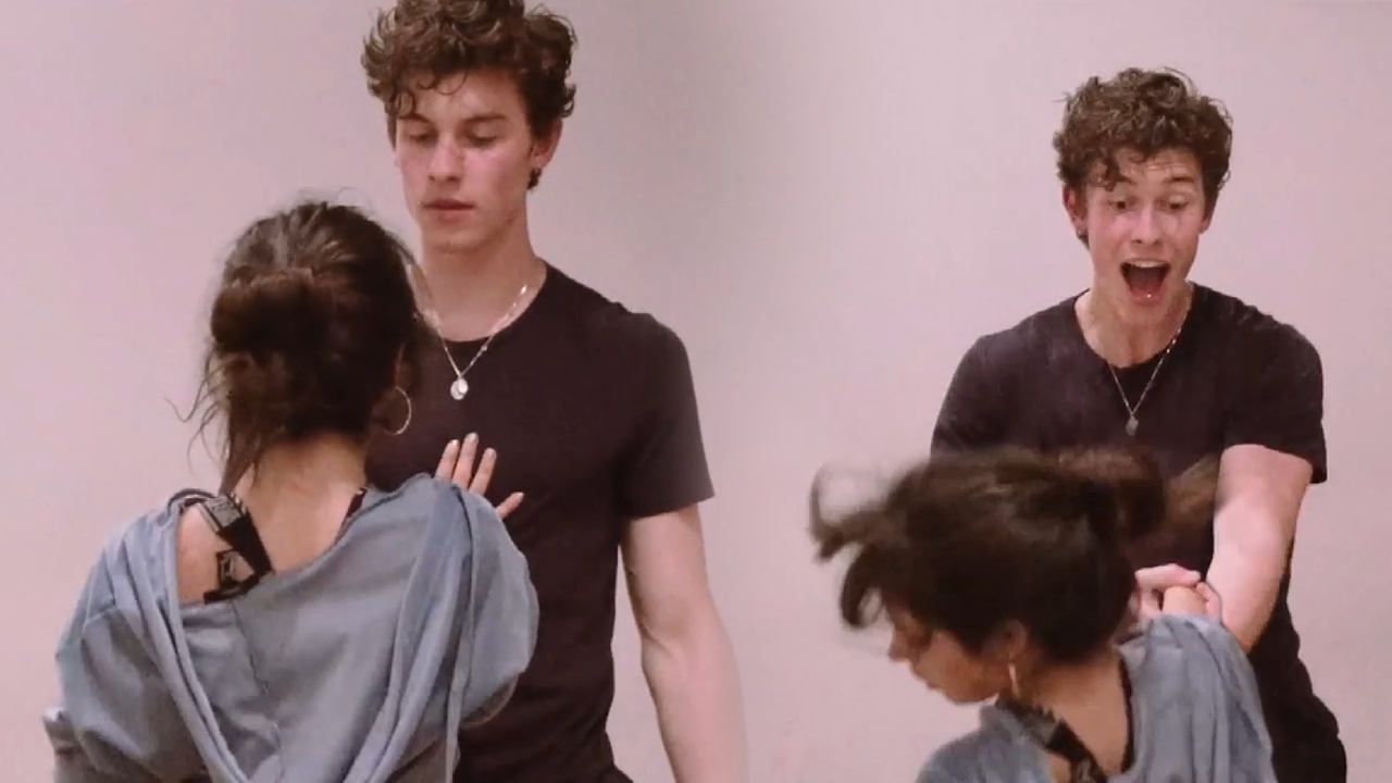 Shawn Mendes Accidentally Drops Camila Cabello In Behind The Scenes Footage Of Senorita Video Entertainment Tonight