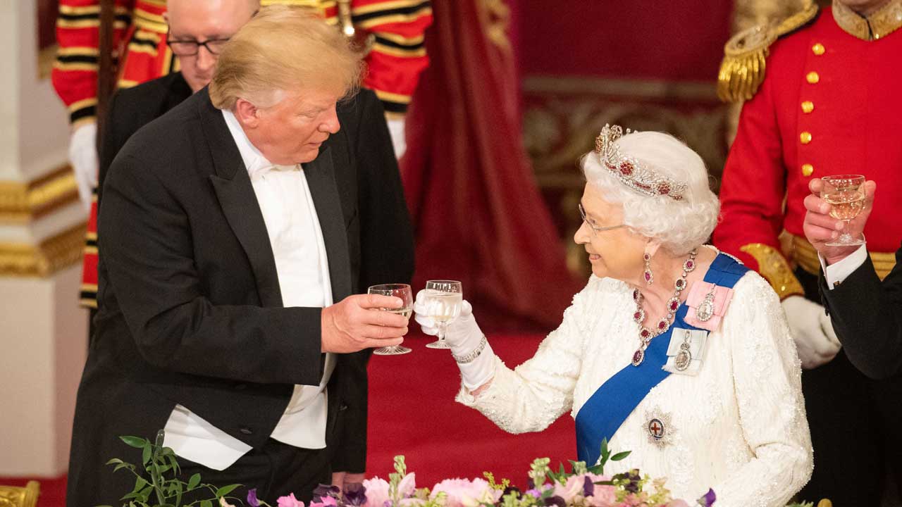 Queen Elizabeth II Cheerfully Toasts President Trump After He