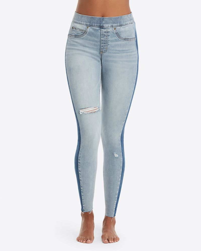 distressed jeans with side stripe