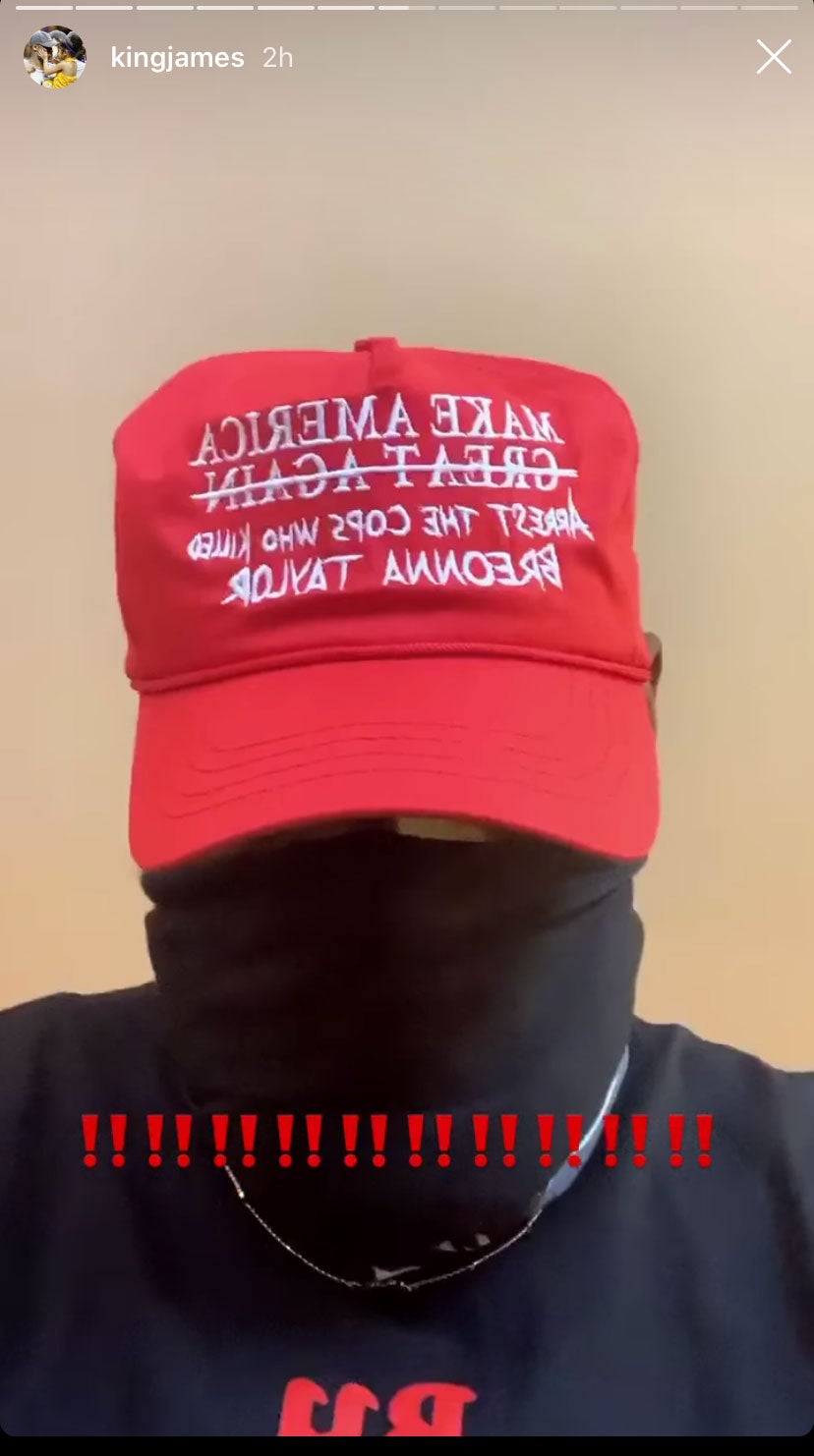 LeBron and Lakers wear red MAGA-like hats but the message asks for