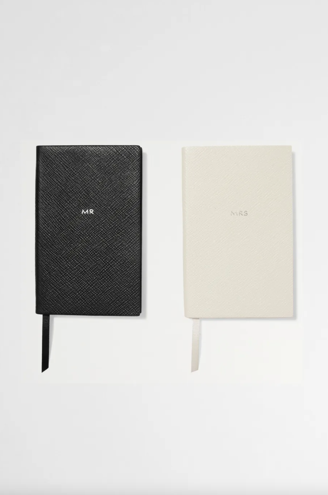 Smythson Set of two Panama Mr & Mrs textured-leather notebooks