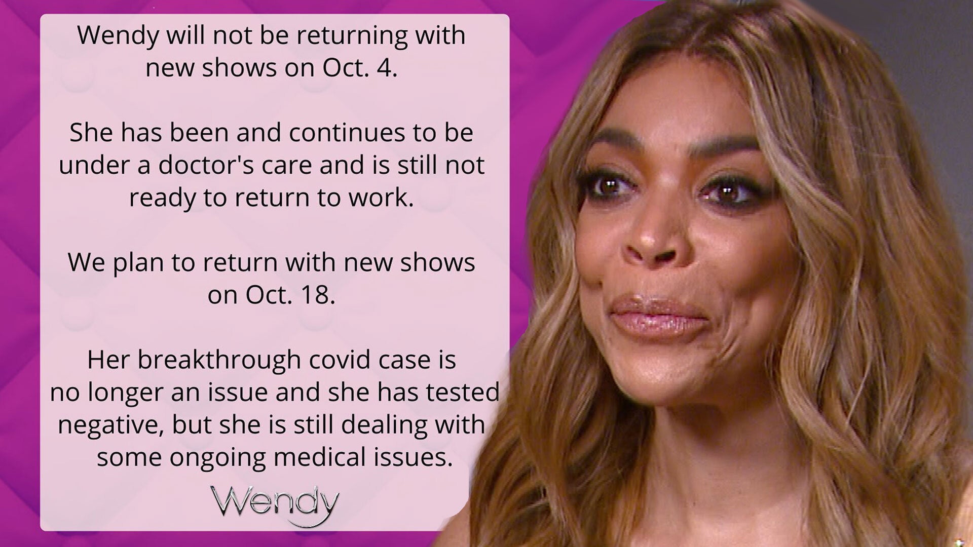 Wendy Williams Show Delays Premiere Date Again Amid Hosts Ongoing  Medical Issues | Entertainment Tonight