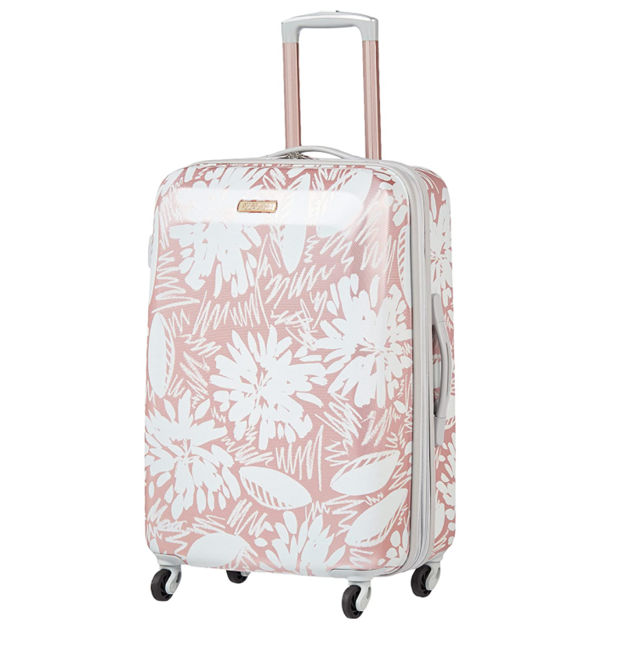 American Tourister Moonlight Hardside Expandable Luggage with Spinner Wheels, Ascending Gardens Rose Gold, Checked-Large 28-Inch