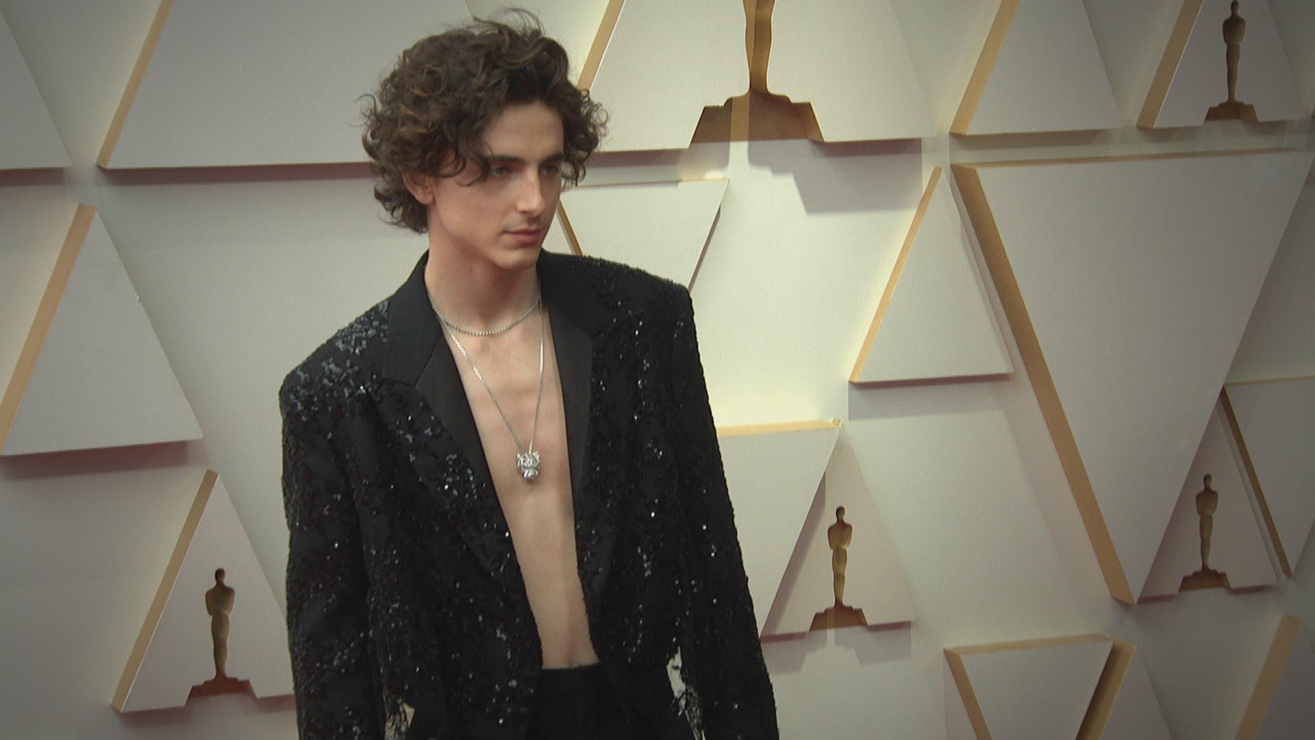 See Timothée Chalamet's Shirtless Louis Vuitton Oscar Look