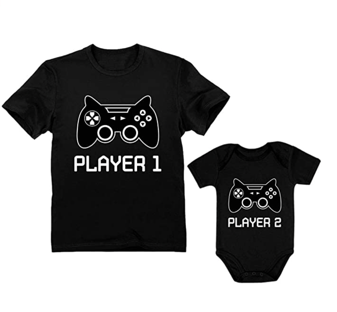 Father and Son Matching Shirts Dad Gifts Player One Two Daddy and Me Outfits