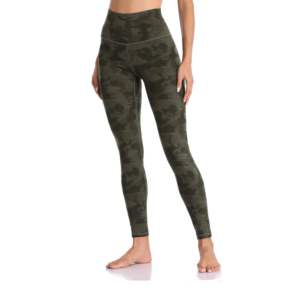Colorfulkoala High Waisted Yoga Pants 7/8 Length Leggings Pockets XS Camo  Green