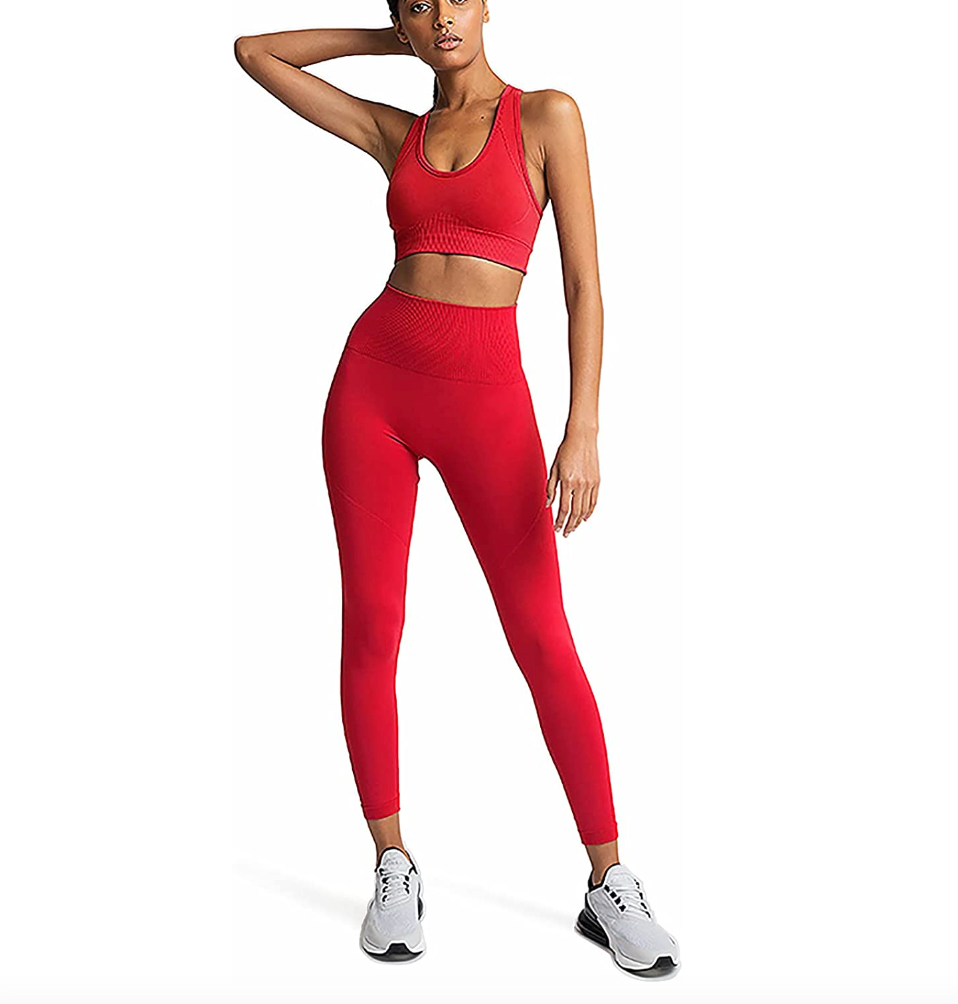QQQ, Shorts, 2 Piece Seamless Ribbed High Waist Leggings With Sports Bra  Exercise Set
