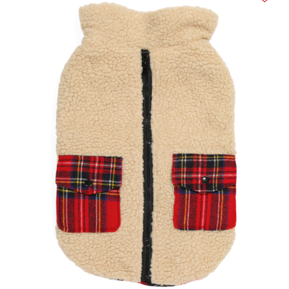 JLA Pets Sherpa Coat With Plaid Pockets