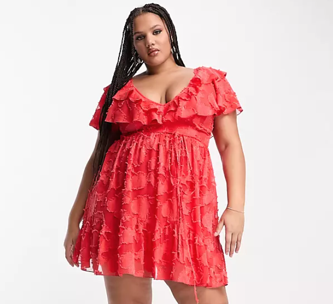 ASOS DESIGN Curve V Front Ruffle Mini Dress