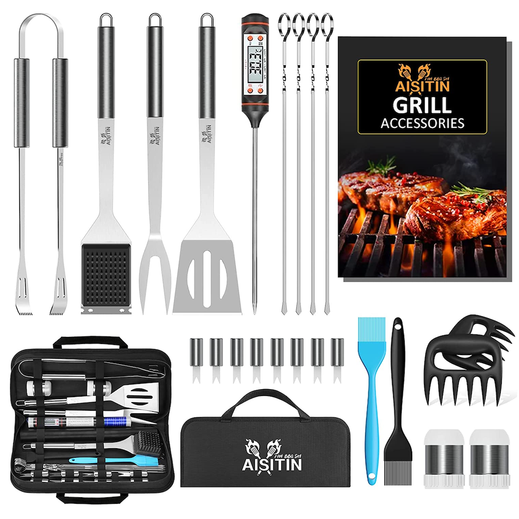 MOAMI BBQ Grill Accessories Set,18 PCS Stainless Steel Grilling Tools,16  Inches Grill Utensils Set for Men & Women