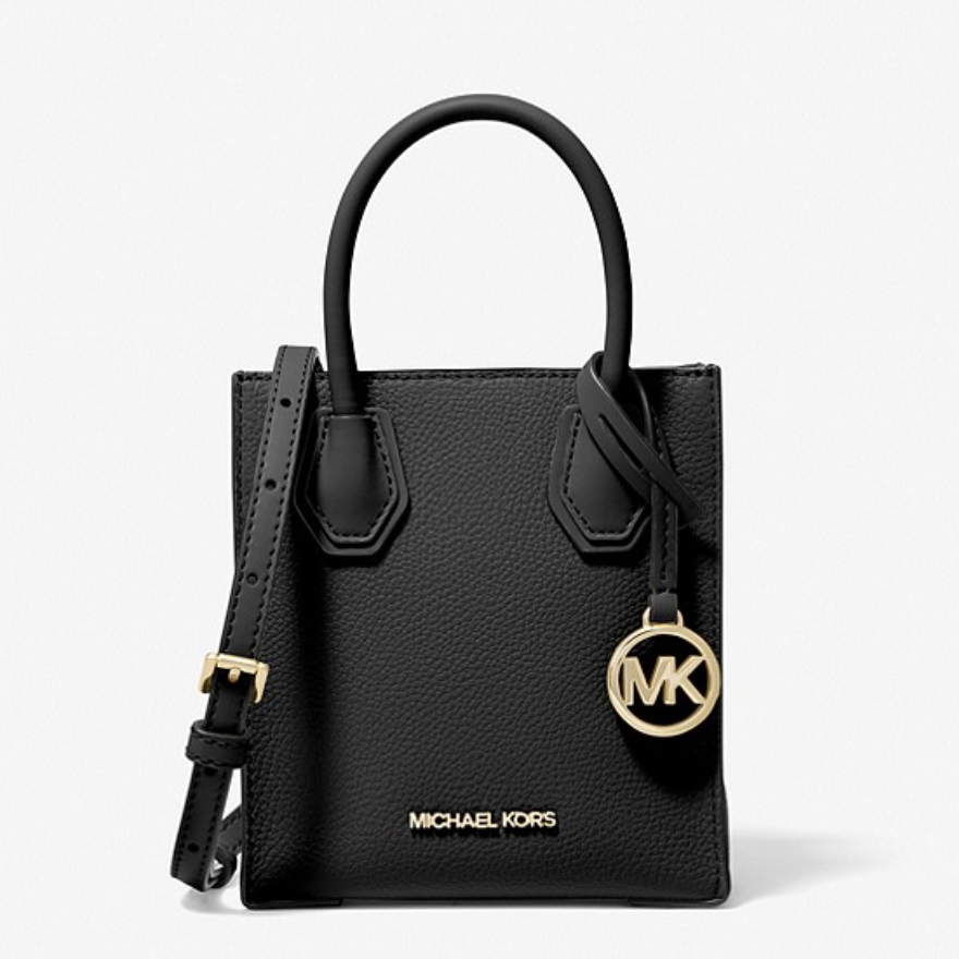 Michael Kors Mercer Medium Pebbled Leather Crossbody Bag- Black 