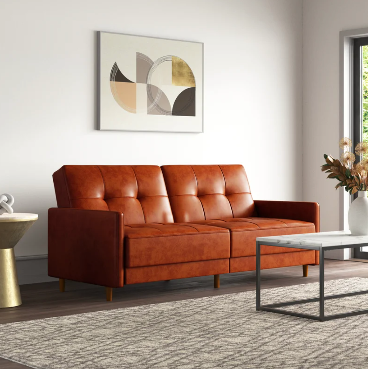 Benitez Twin 76'' Vegan Leather Tufted Back Convertible Sofa