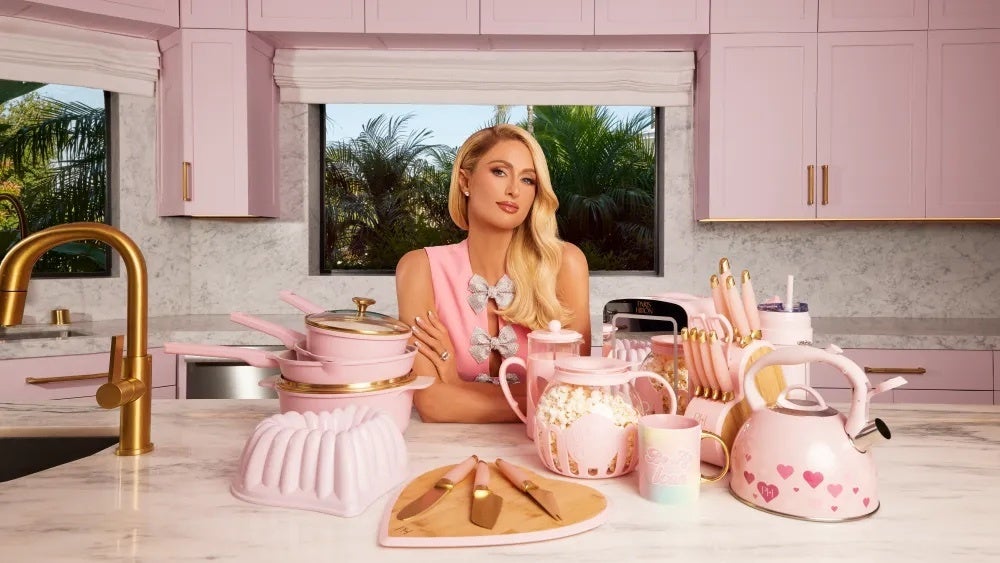 Paris Hilton's  Home Collection Includes Pink Cookware and a Mirrored  Mini Fridge