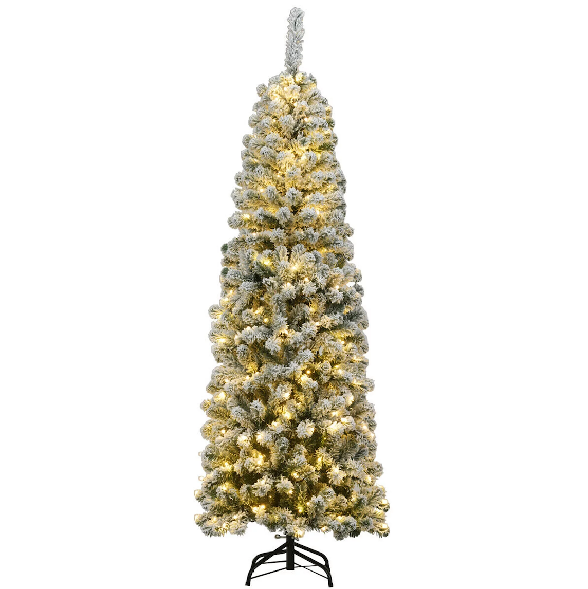 Gymax 8 ft. Pre-lit Snow Flocked Artificial Christmas Tree with