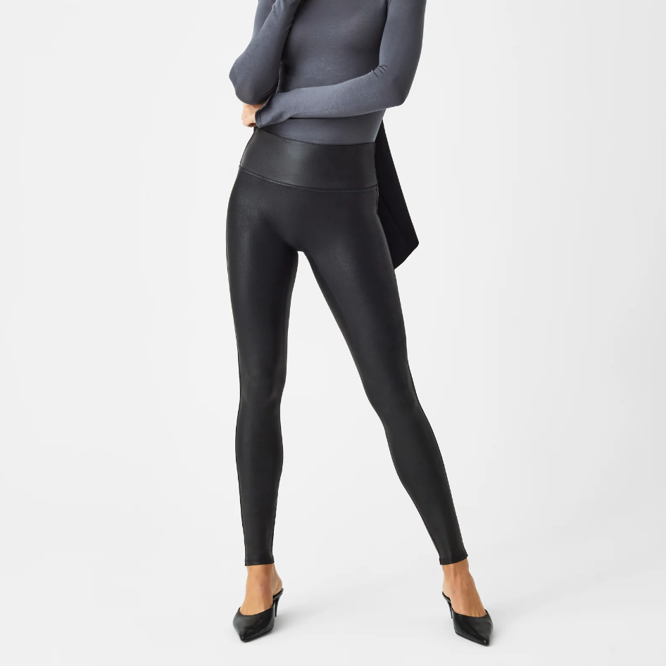 Spanx Assets by All Over Faux Leather Leggings black large - $34