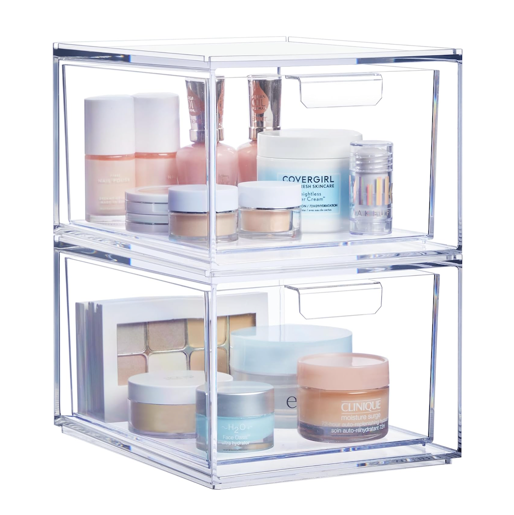 Delamu 2-Tier Multi-Purpose Bathroom Cabinet Organizer, Pull Out Under Sink  Organizers and Storage, Stackable Pantry Organization and Storage, Clear