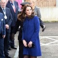 Pregnant Kate Middleton Pairs Royal Blue Coat With High Heels as She Returns Home to England