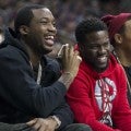 Meek Mill Sits Courtside With Kevin Hart at Philadelphia 76ers Playoff Game Hours After Prison Release