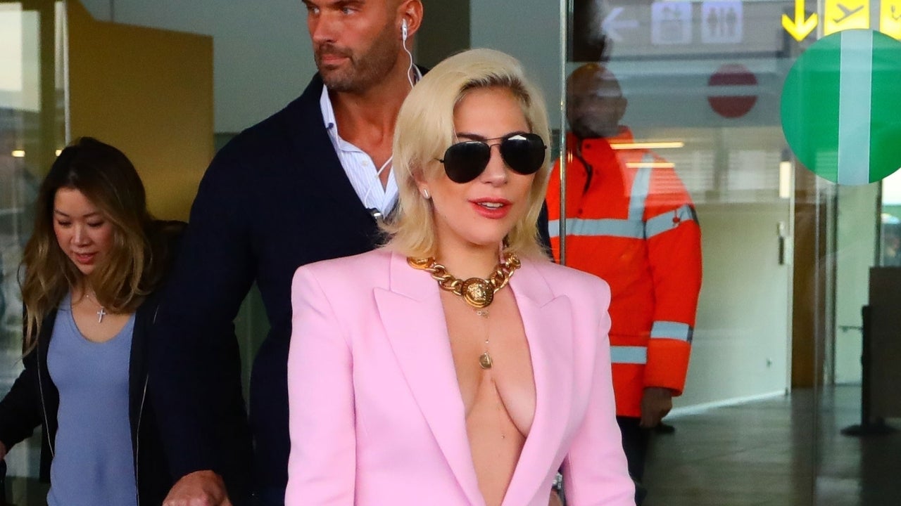 Lady Gaga in pink suit in Barcelona