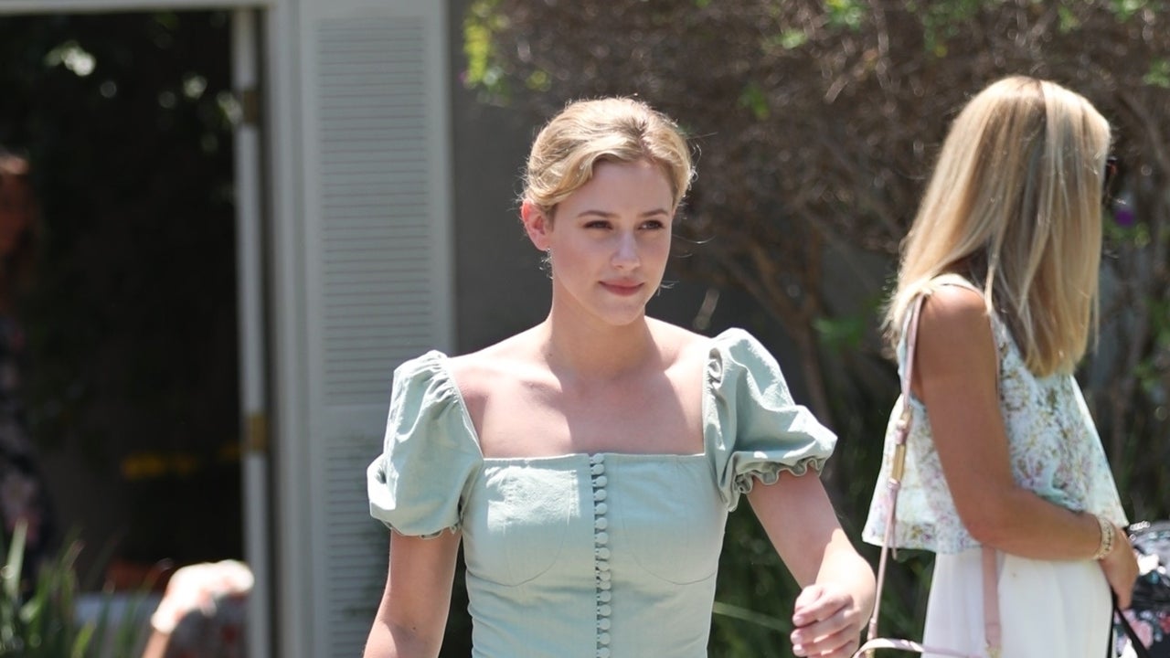 Lili Reinhart green top with buttons and puffed sleeves