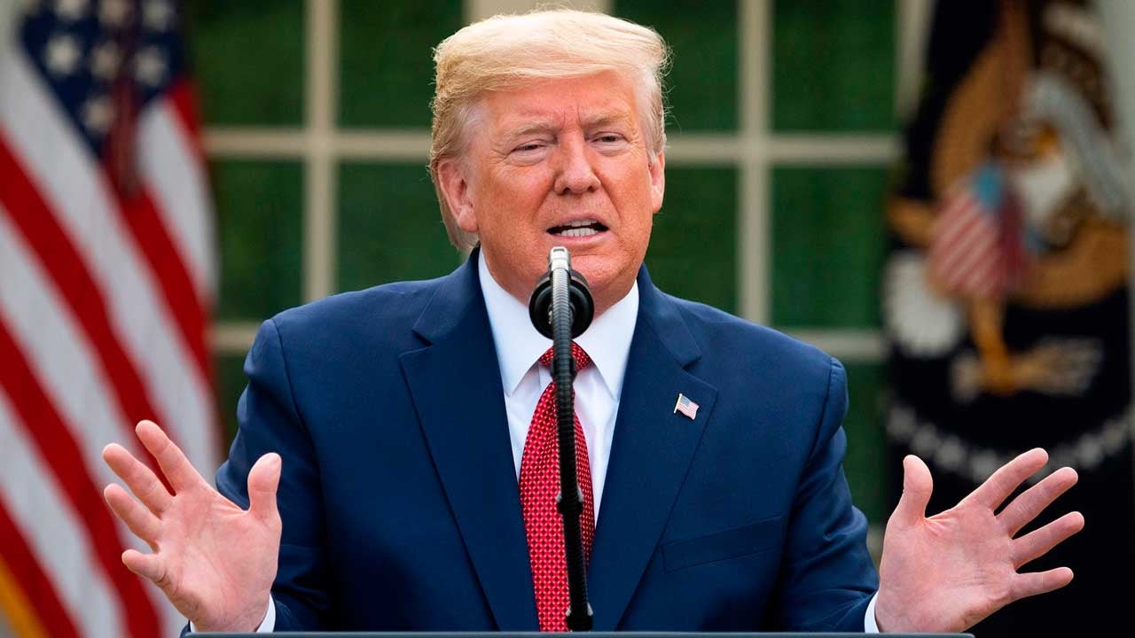 President Donald Trump speaks during a Coronavirus Task Force press briefing in the Rose Garden of the White House in Washington, DC, on March 29, 2020.