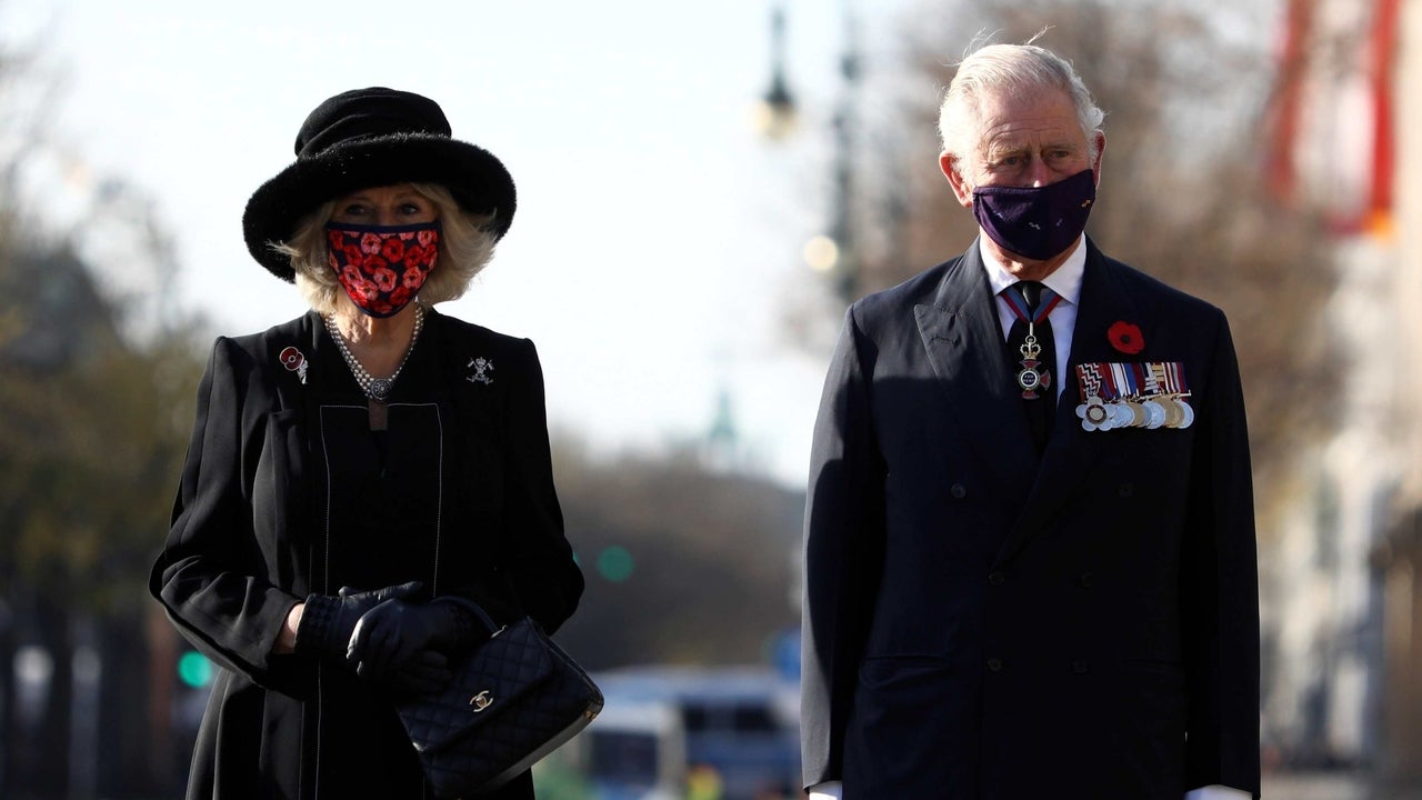 Camilla, Duchess of Cornwall arrive to a wreath laying ceremony on national Memorial Day at the Neue Wache in Berlin, on November 15, 2020.