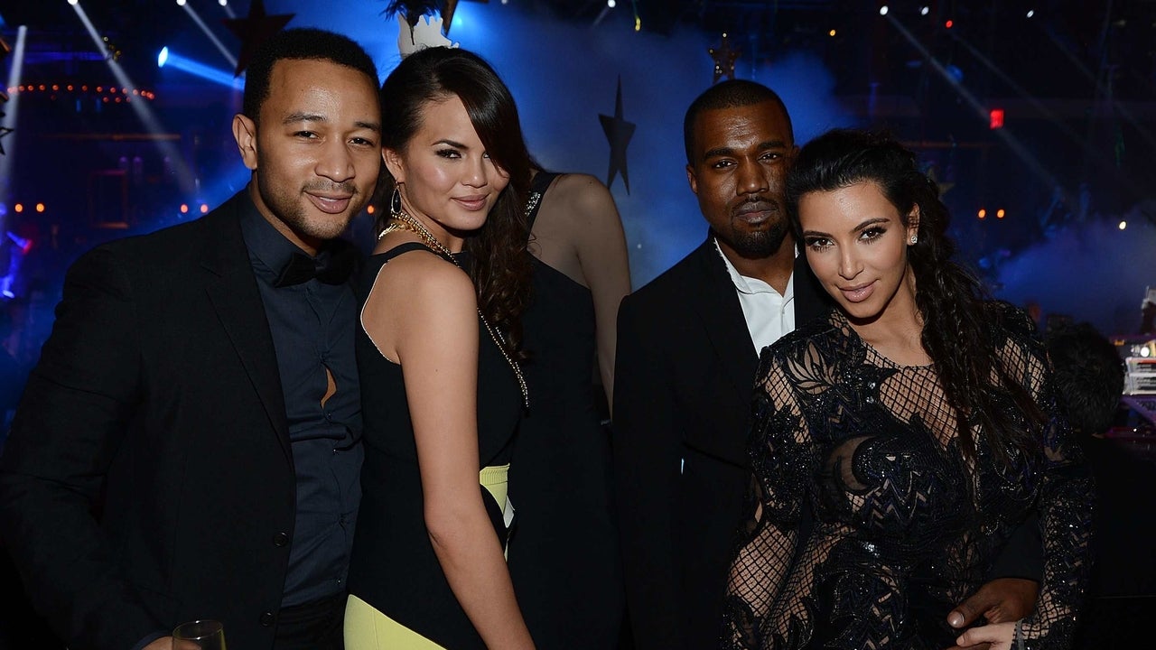 John Legend, Chrissy Teigen, Kanye West and Kim Kardashian celebrate New Year's Eve at 1 OAK Nightclub at The Mirage Hotel & Casino on December 31, 2012 in Las Vegas, Nevada. 