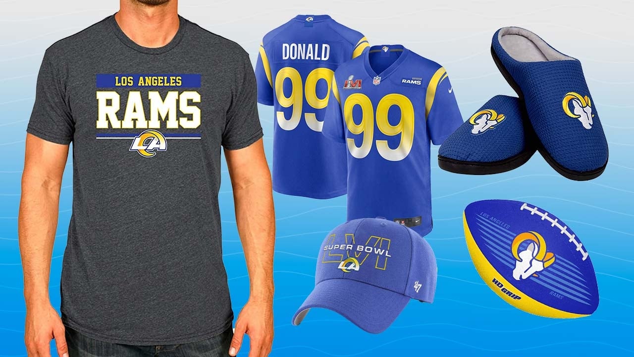 Los Angeles Rams' Aaron Donald wears the team's new jersey at SoFi