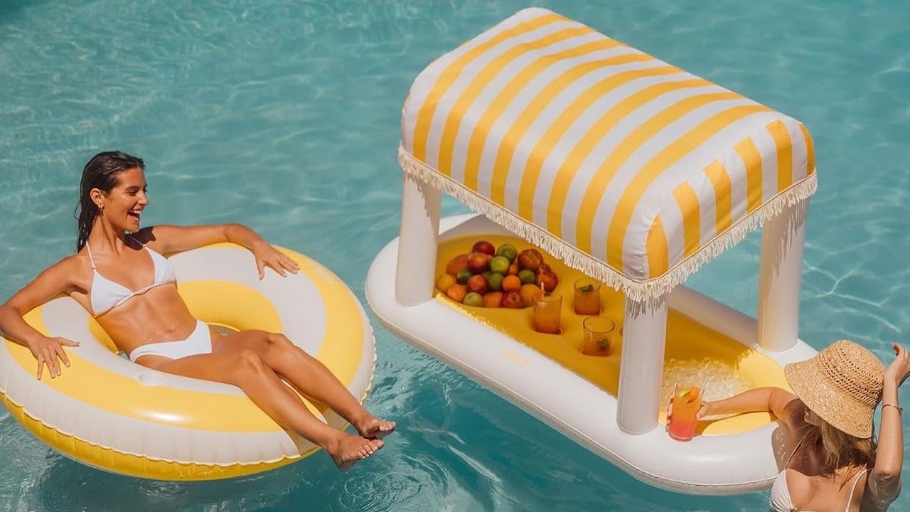 Giant Floating Yellow Cabana Stripe Drink Station