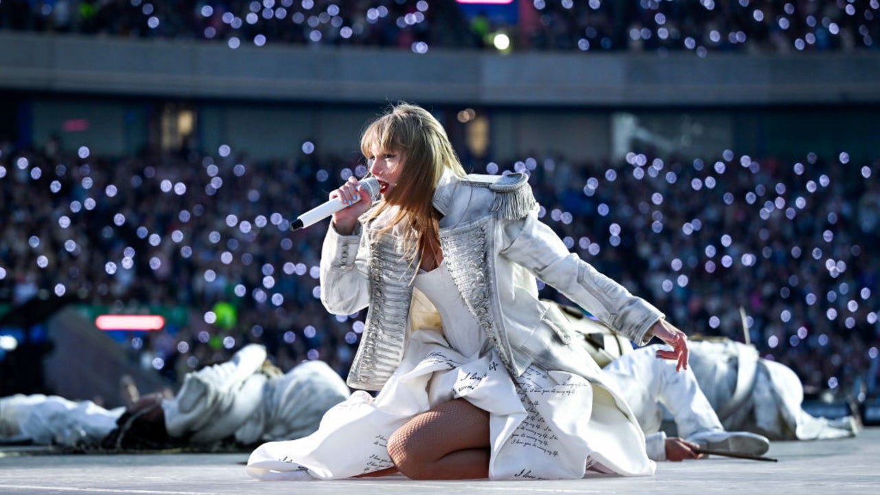 Taylor Swift performing on stage in Edinburgh, Scotland