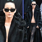 Katy Perry Wears Only a Fur Coat and Tights to Paris Fashion Week Show