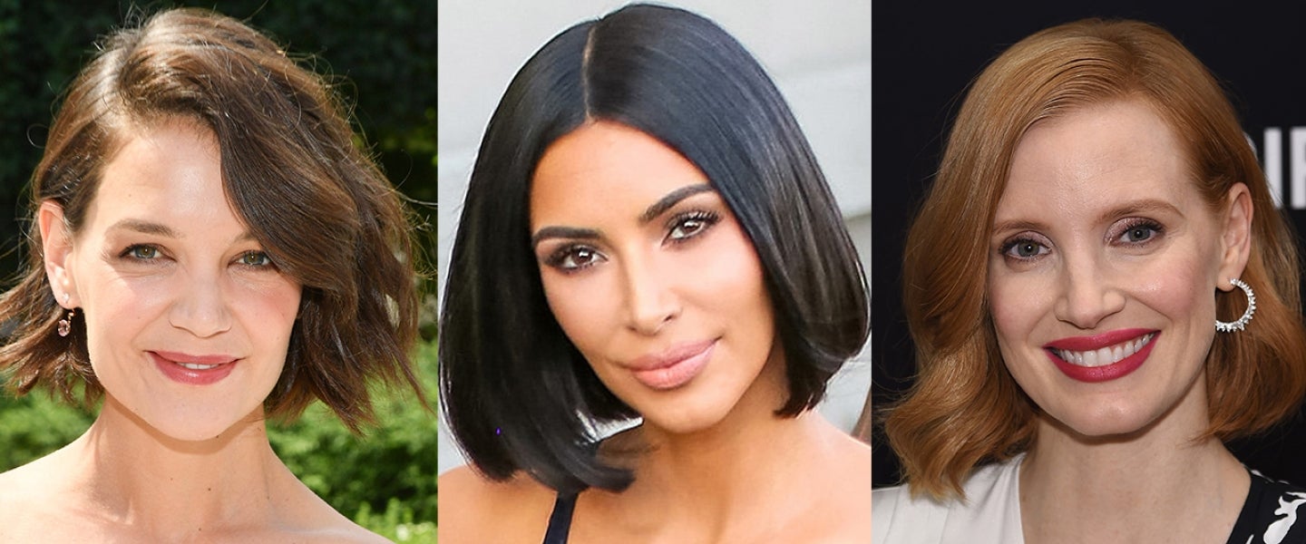 celebrity short haircuts summer 2018 Katie Holmes Kim Kardashian Jessica Chastian