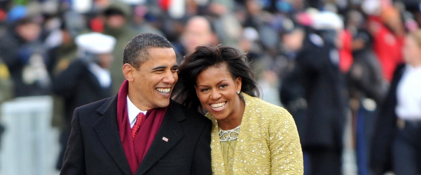 Barack Obama and michelle obama at inaugural parade 2009