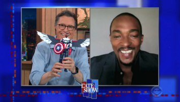 Stephen Colbert and Anthony Mackie on the Late Show