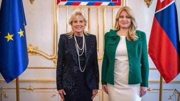 US First Lady Jill Biden (L) and Slovak President Zuzana Caputova