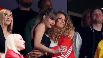 Taylor Swift and Actress Blake Lively hug prior to Super Bowl LVIII between the San Francisco 49ers and Kansas City Chiefs at Allegiant Stadium on February 11, 2024 in Las Vegas, Nevada.