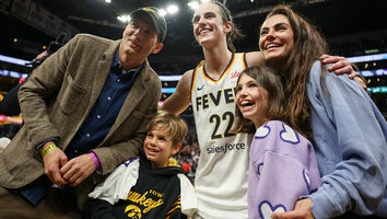 Ashton Kutcher, son Dimitri, Caitlin Clark, daughter Wyatt, and Mila Kunis