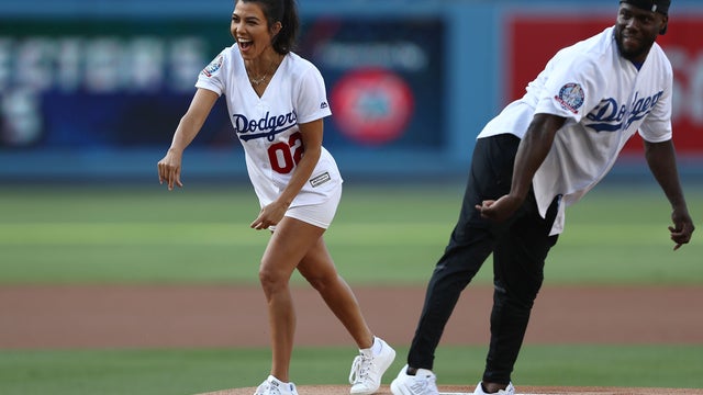 Kourtney Kardashian, Kevin Hart Throw Out Dodgers First Pitch: Pics