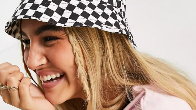 Hailey Bieber Wears Funky Yellow & Pink Checkered Hat At Beach