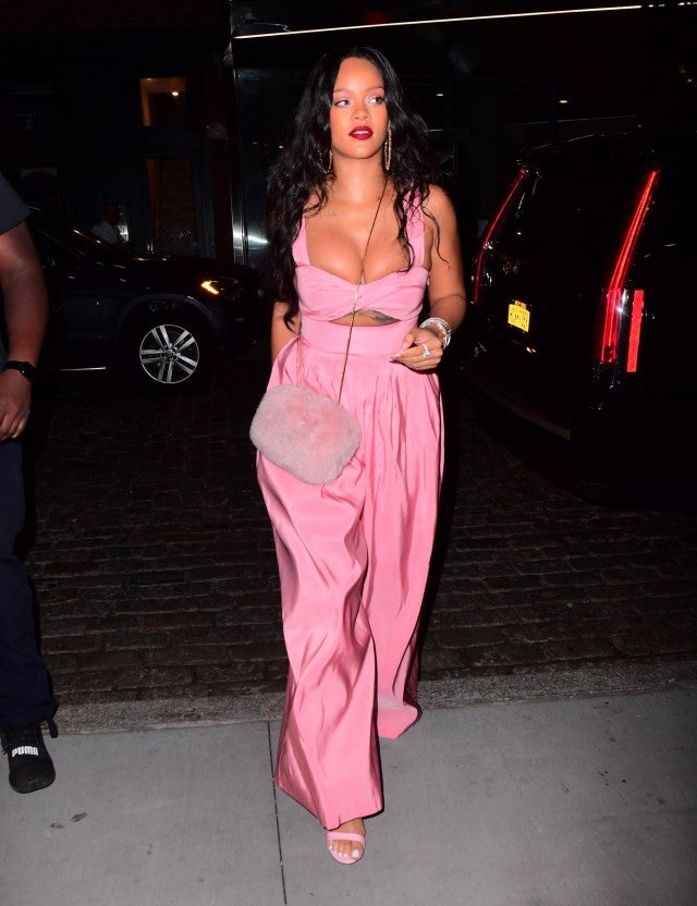 Rihanna wears sexy pink jumpsuit