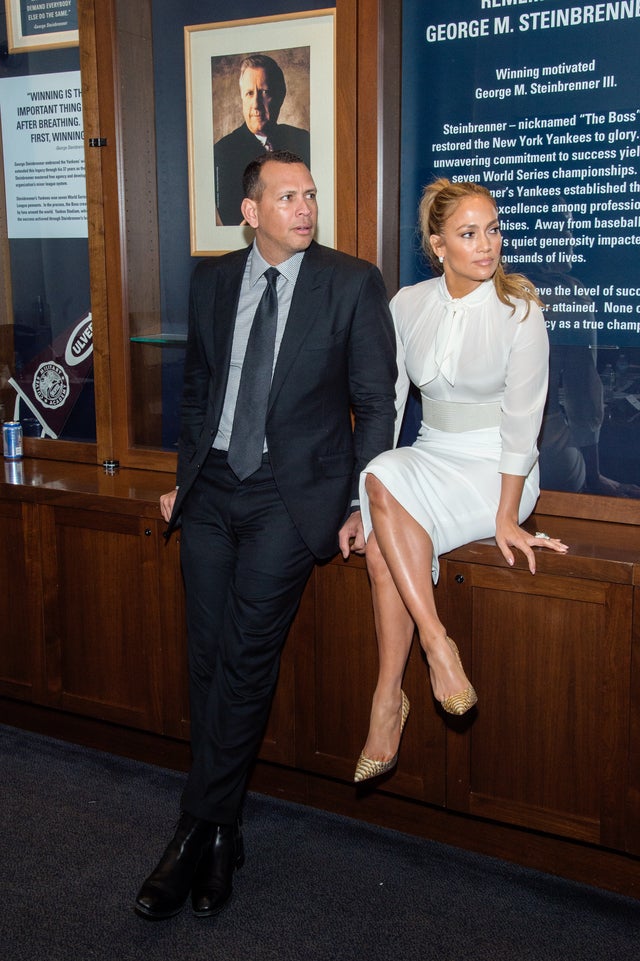 Alex Rodriguez and Jennifer Lopez at yankees shark tank event