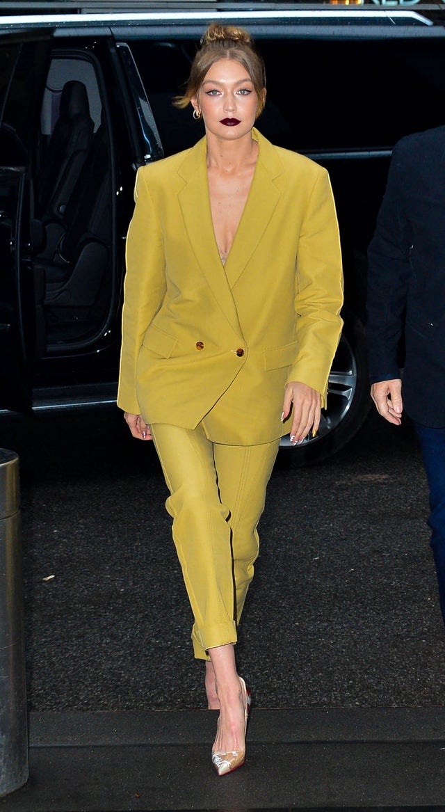 Gigi Hadid in mustard suit
