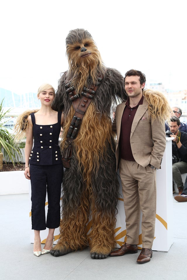 Emilia Clarke, Chewbacca and Alden Ehrenreich