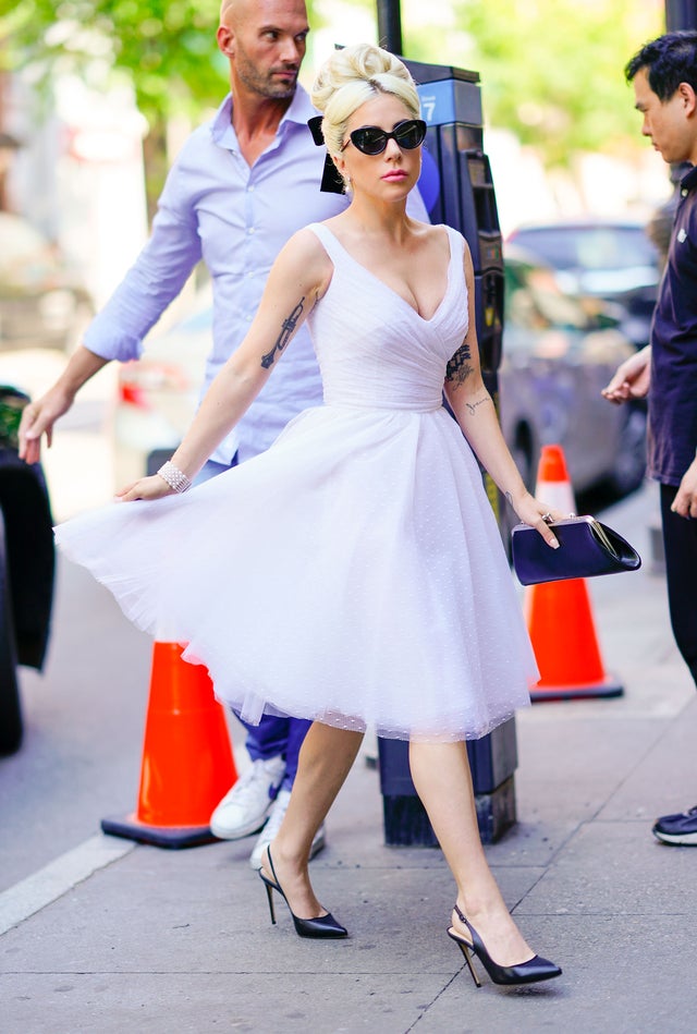 Lady Gaga in white dress in NYC