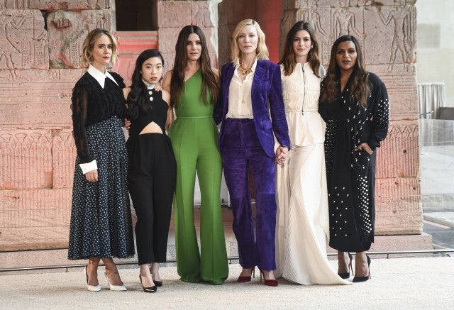 Sarah Paulson, Awkwafina, Sandra Bullock, Cate Blanchett, Anne Hathaway and Mindy Kaling attend the 'Ocean's 8' worldwide photo call at The Metropolitan Museum of Art on May 22, 2018 in New York City.